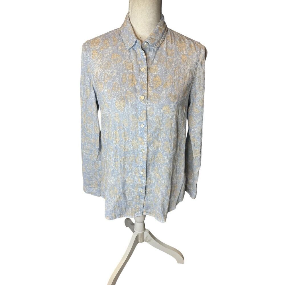 J McLaughlin Button Front Shirt Lightweight Cotton Blouse Blue Long Sleeve Sz 4
